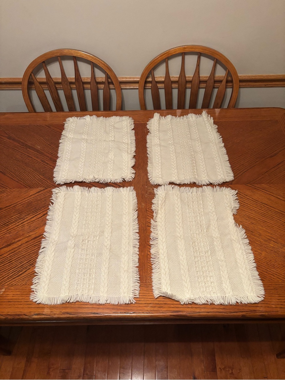 Set of 4 Vintage Cream Fringe Wool Woven Placemats Wanamaker Made in Ireland
